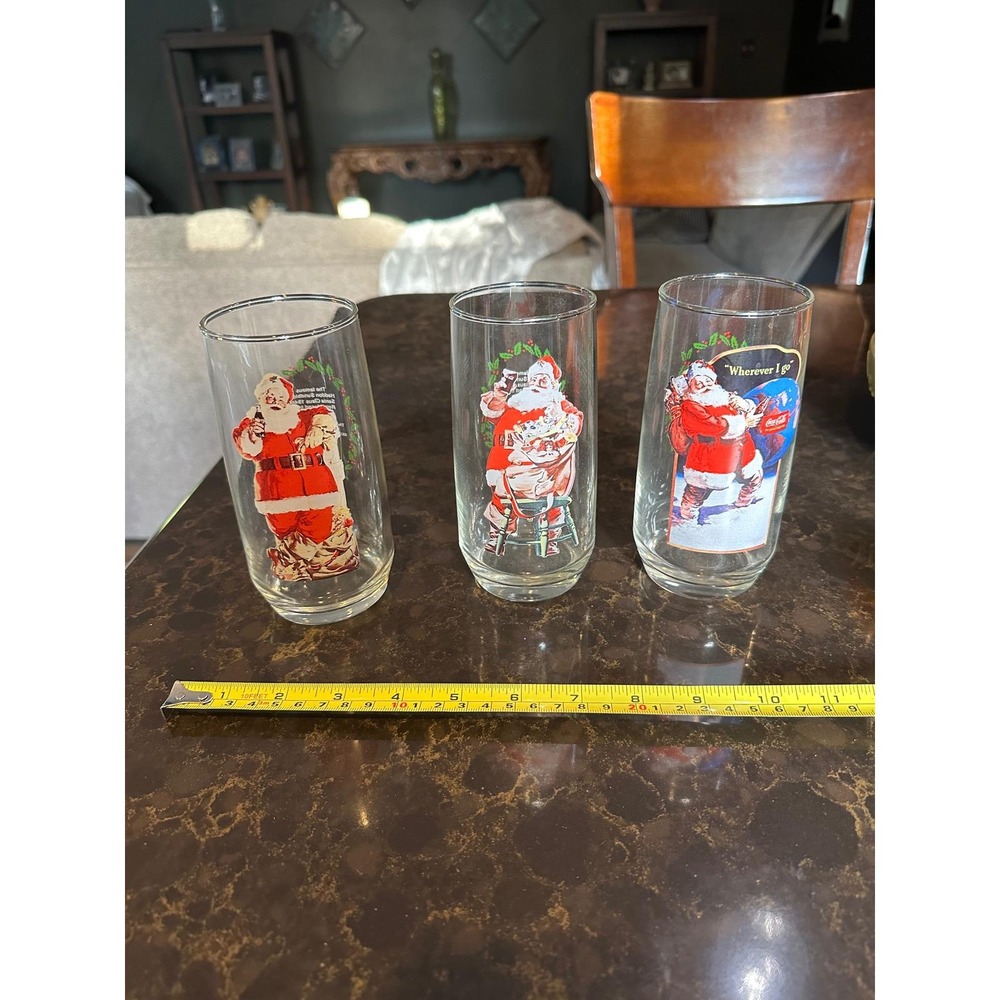 Vintage Coca-Cola Christmas Santa Glasses SET of 3 Haddon Sundblom Series 2